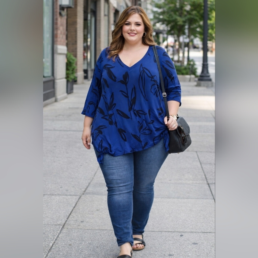 Blue Floral Women's Top 2XL
